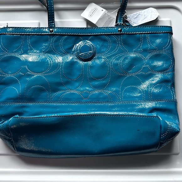 Coach Shiny Leather Teal Green/Blue Tote Bag - Picture 8 of 8